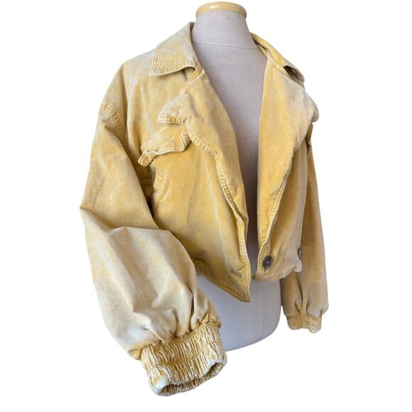 We The Free People Sure Thing Bomber Yellow Jacket Small Boho Corduroy - Picture 4 of 14